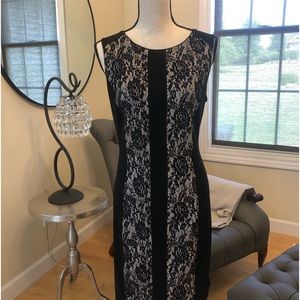 Black dress with flower lace down middle from Cynthia Rowley